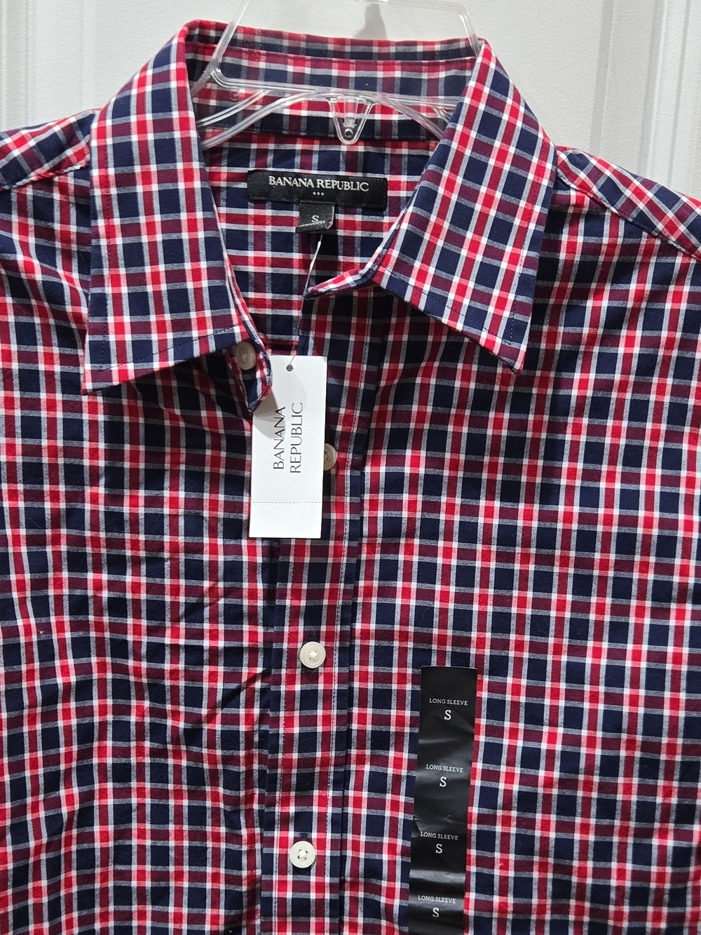 Banana Republic Red & Navy Plaid Cotton Dress Shirt